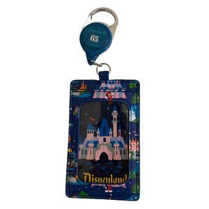 Disneyland 65th Anniversary ID Holder Keychain Blue Castle Retractable